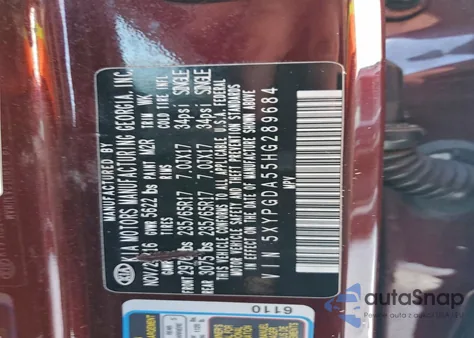 2017 Kia Sorento Lx z USA, uszkodzony, nr VIN 5XYPGDA55HG289684